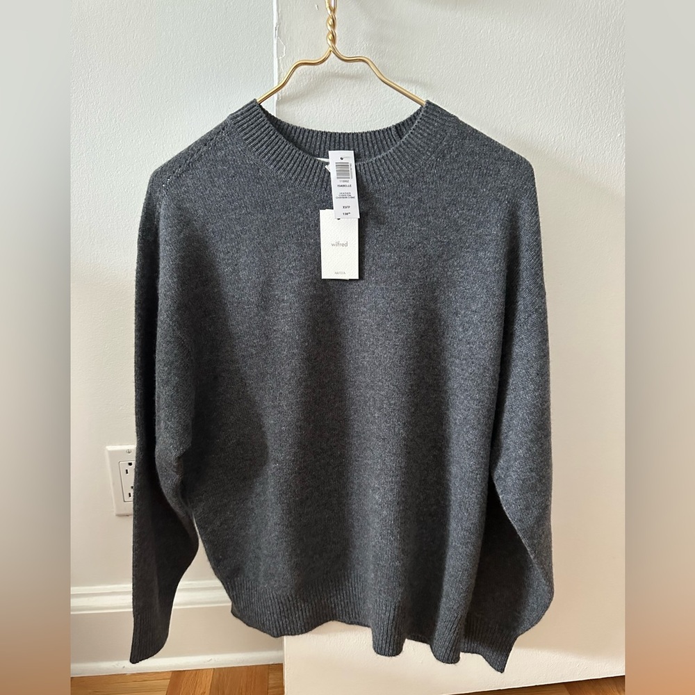 NWT!! ARITZIA Wilfred Isabelle Heather Charcoal Wool Cashmere Crewneck Sweater.